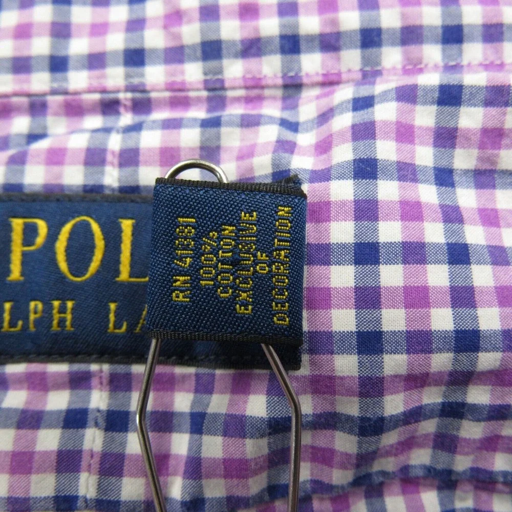 Polo Ralph‎ Lauren Shirt Mens Small Gingham Check Purple Blue Button Down Preppy